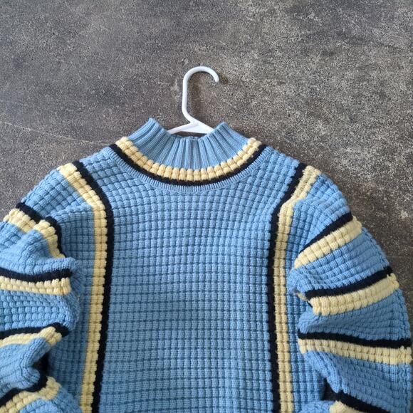 Vintage Modell aus Wien Sweater Size S 40 Blue Wool Austrian Chunky Waffle Knit - Picture 2 of 7